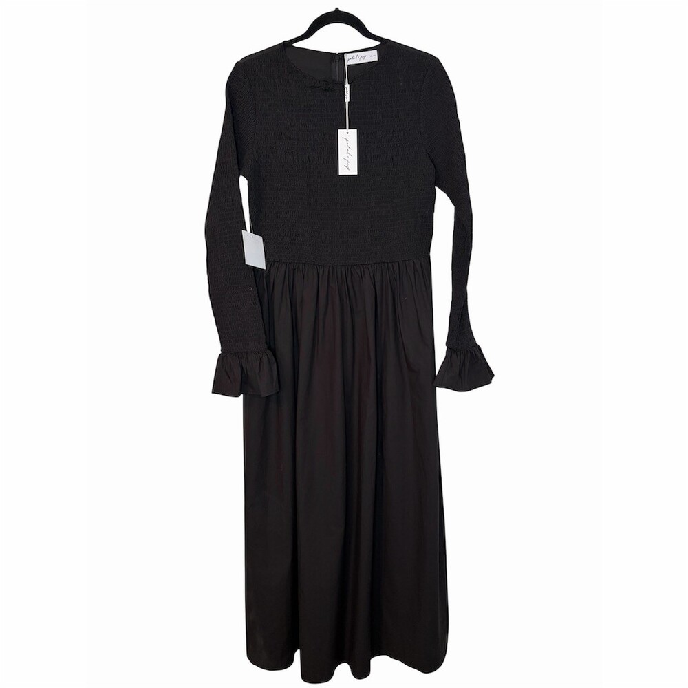 NWT Petal & Pup Maxi Dress Womens Size M Black Smocked Long Sleeve